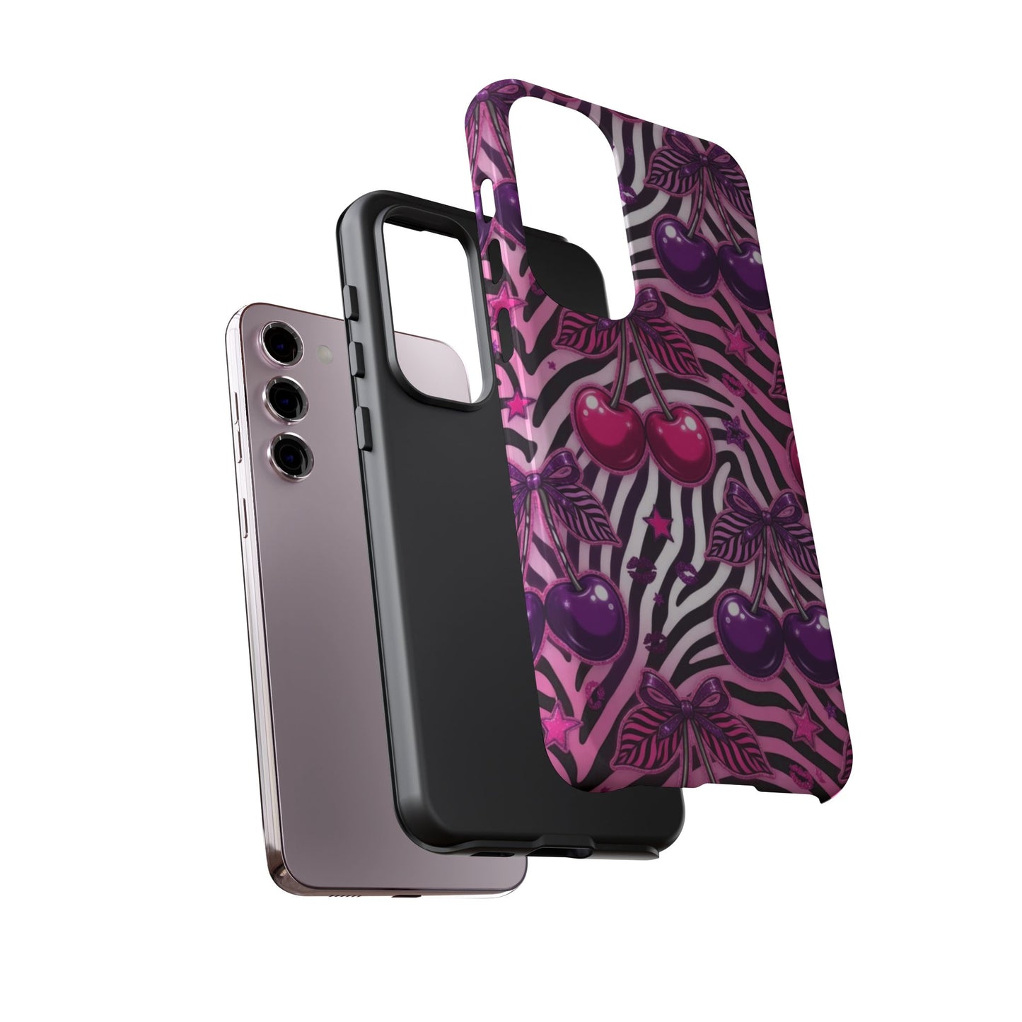 Pink Zebra Cherry Phone Case — Retro Girly Patterned Protective Case